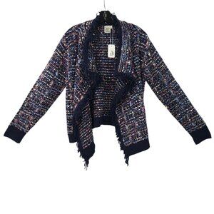 Original USA Open Front Cardigan Women S/M Sparkle Glitz Fringe Ribbon Weave NEW